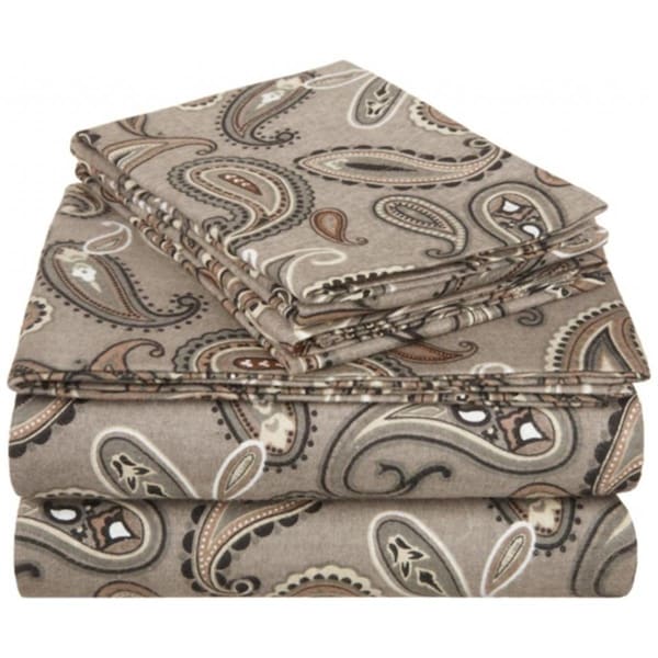 Superior Impressions by Luxor Treasures FLACKSH PAGR Cotton Flannel California King Sheet Set Paisley; Grey FLACKSH PAGR - main